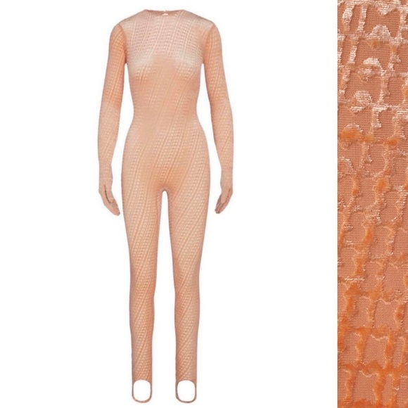 Skims Velvet Stirrup Onesie Logo One-piece Jumpsuit Peach Plus Size 2X New - Picture 1 of 15